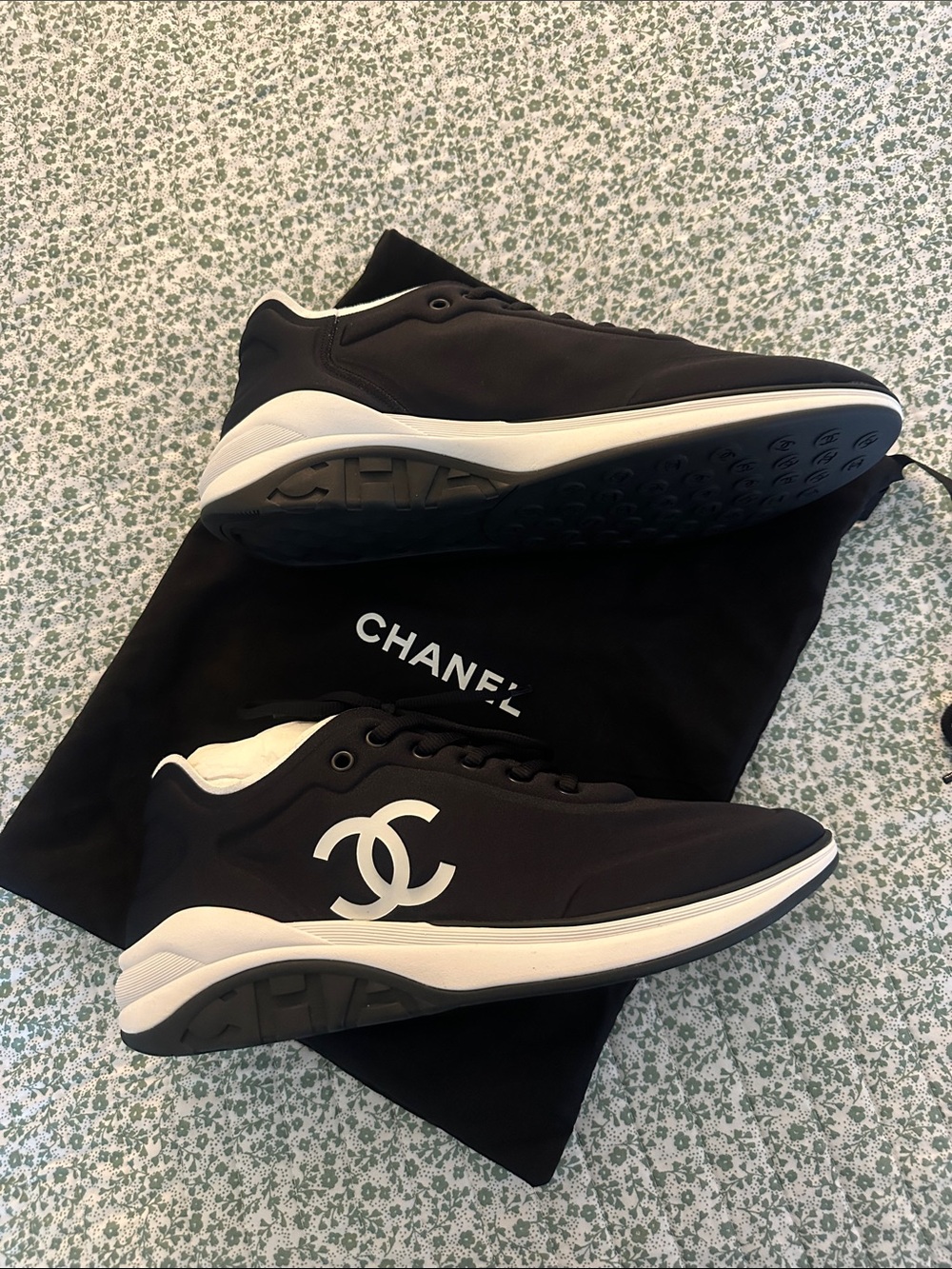 CHANEL Black and White Men's Sneakers with Signature CC